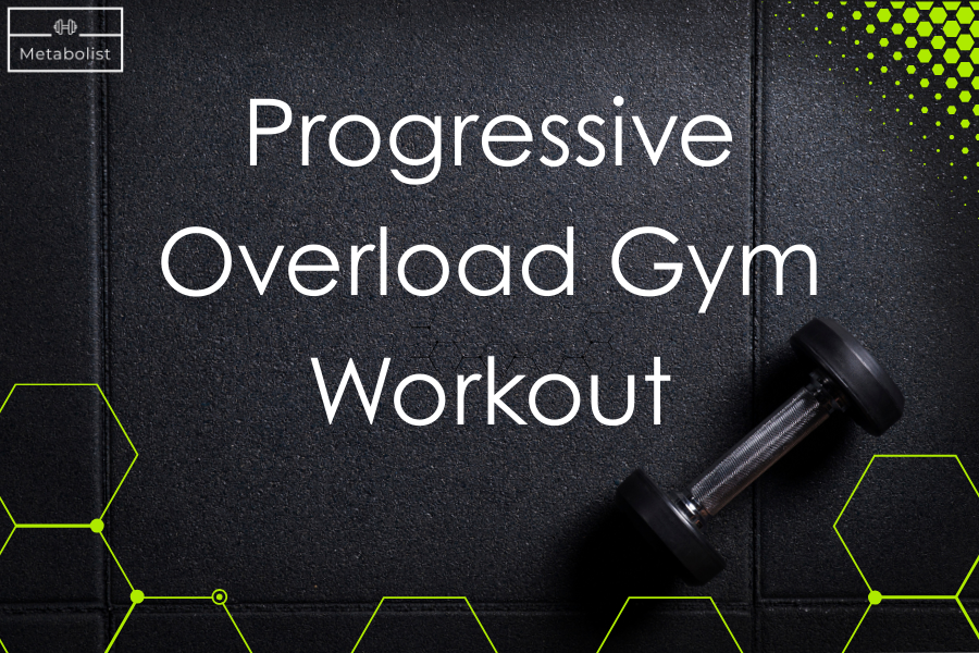 Gym workout text with a dumbbell on a dark background