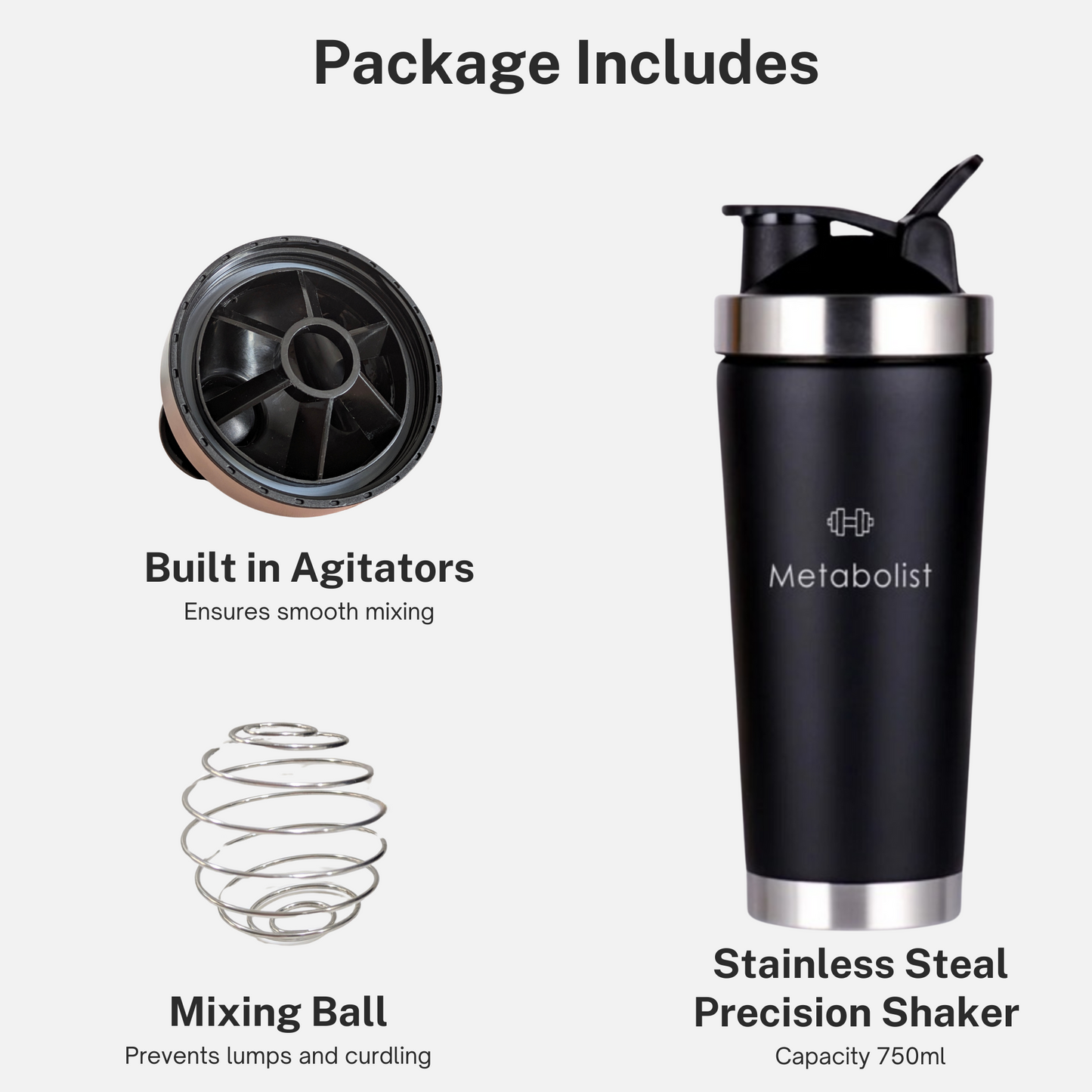 Stainless Steel Precision Shaker Bottle Black 750ml