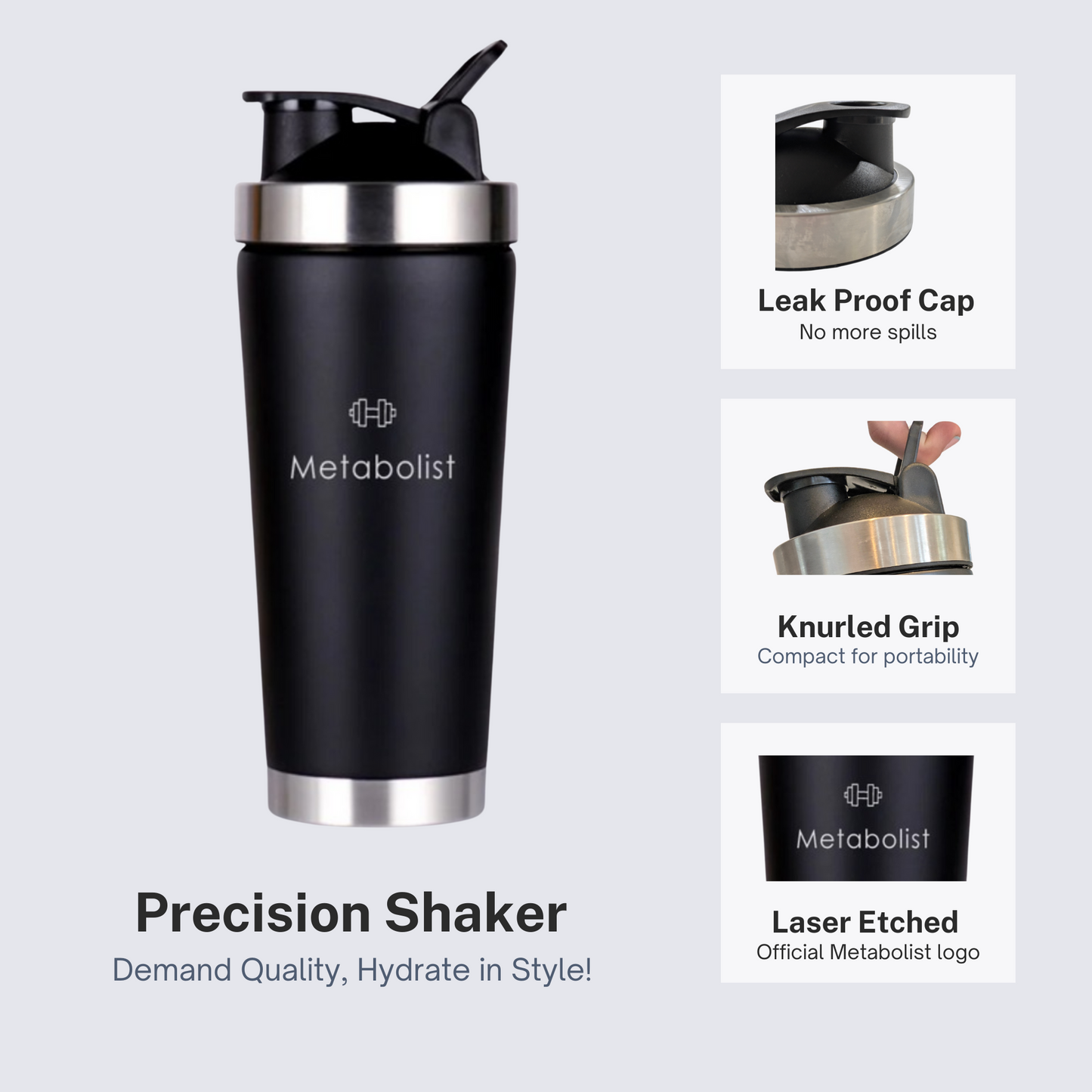 Stainless Steel Precision Shaker Bottle Black 750ml