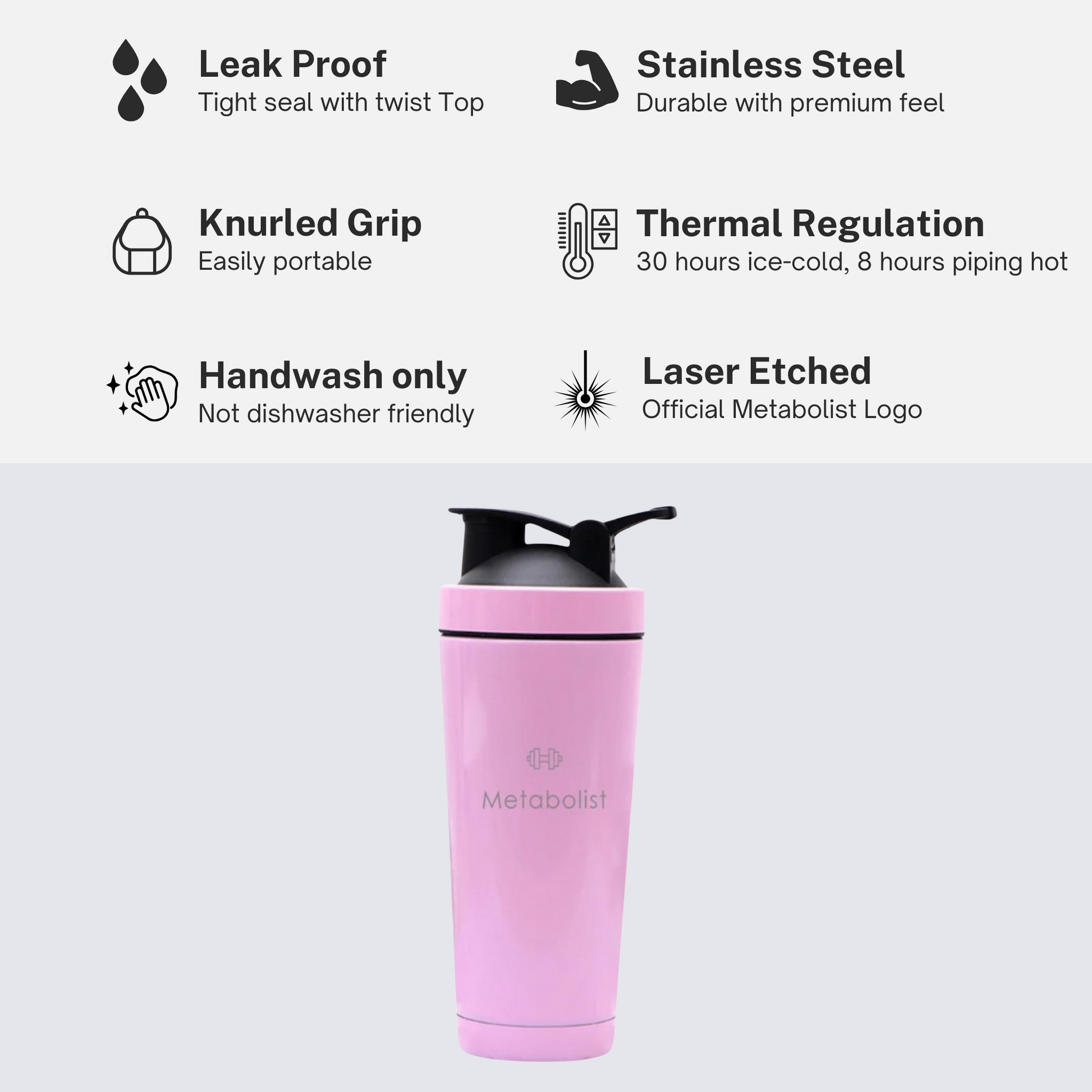 Metabolist Bottle - Stainless Steel Precision Shaker Pink 750ml