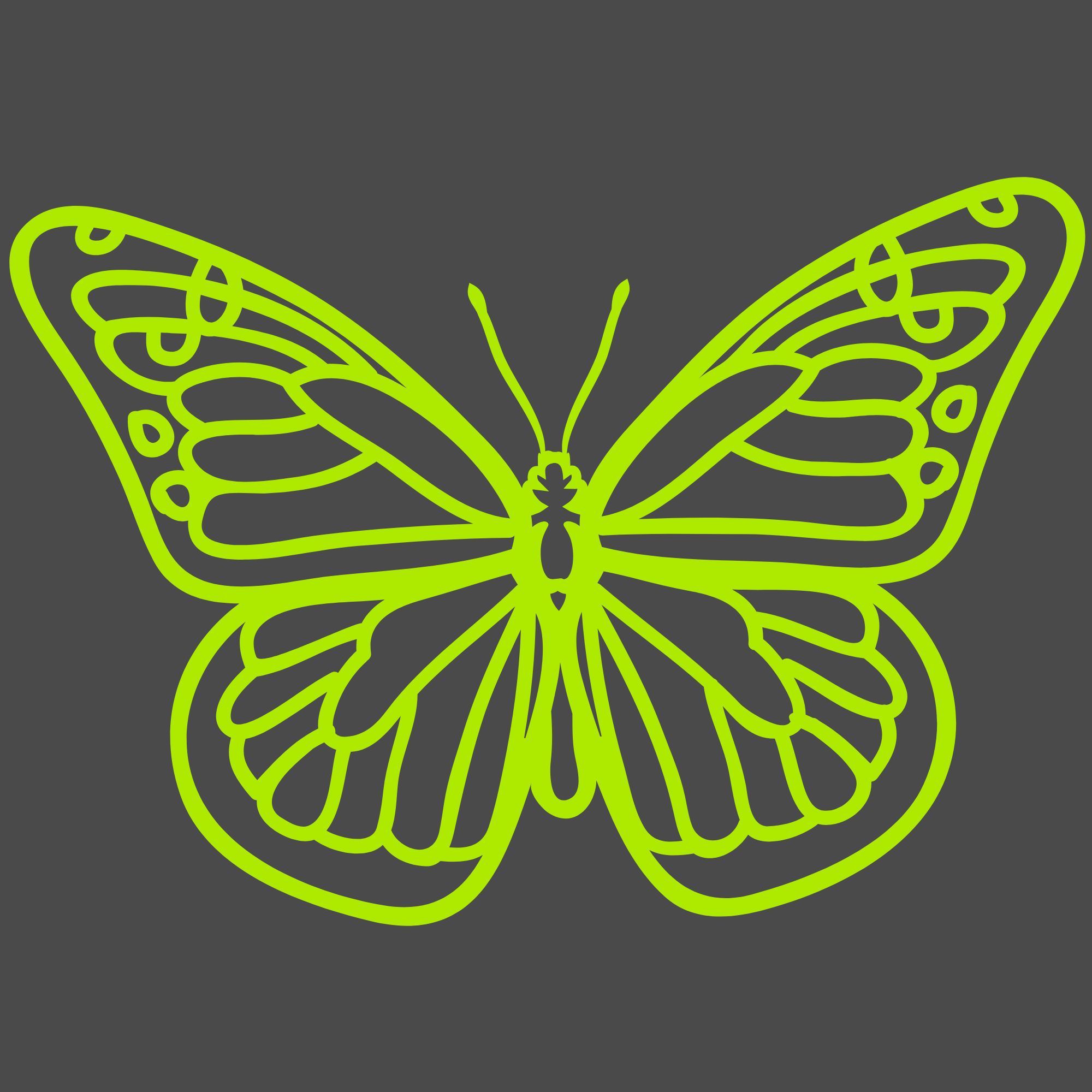 Lime green butterfly outline on a black background